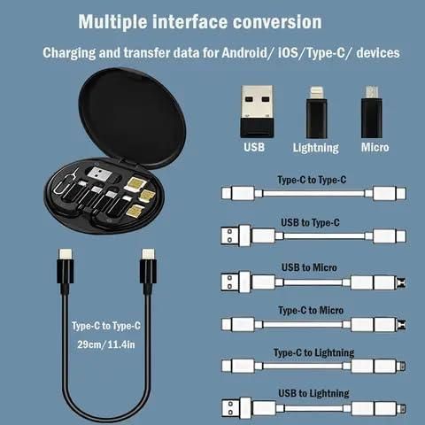 Fast-Charging Travel Cable Set – 60 W Multi-Device Kit (USB-C · Lightning · Micro-USB) | Compact Travel Organizer Box